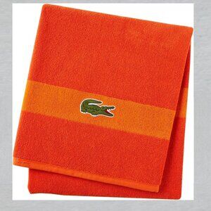 LACOSTE Orange Big Crocodile Bath Towel Measures 30" x 52"